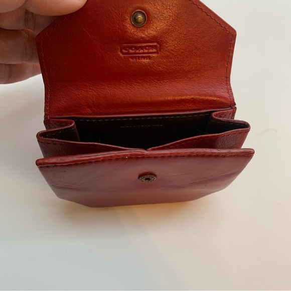 VTG Coach Red Leather Coin Pouch Geometric Envelope Expandable RESTORED 90s Y2K - Picture 14 of 16